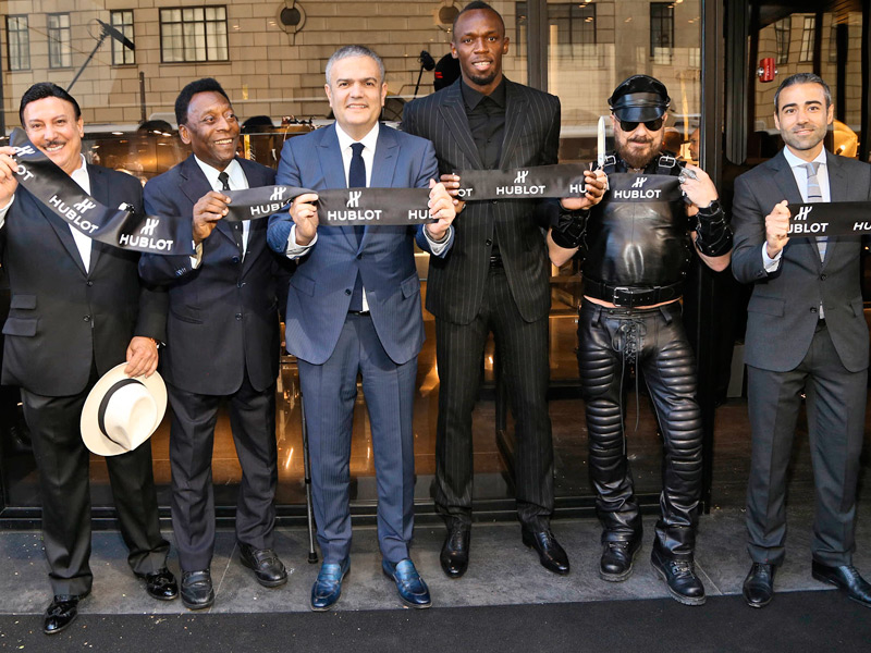 Carlito Fuente, Pelé, Ricardo Guadalupe, CEO de Hublot, Usain Bolt, Peter Marino y Jean François Sberro, director general de Hublot América